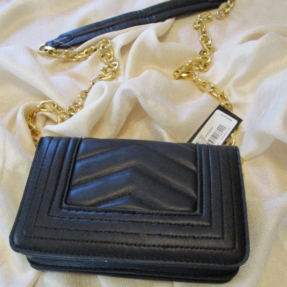 bebe Bags Bebe Faux Leather Black Crossbody Bag Gold Chain Strap